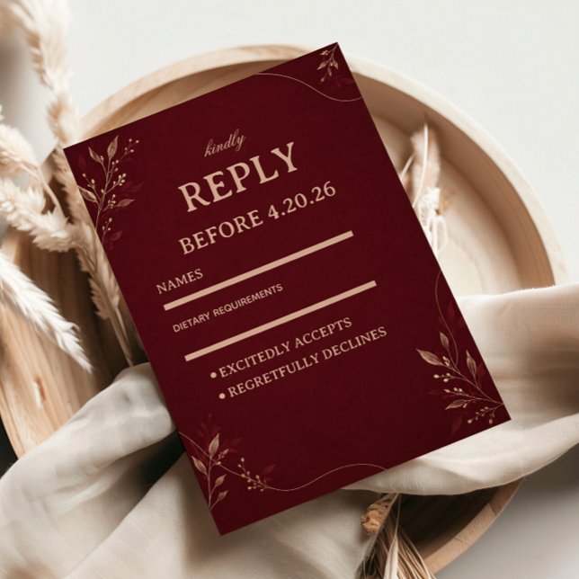 Burgundy Gold Botanical RSVP Card (Creator Uploaded)