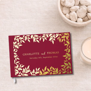 Burgundy gold botanical wedding  foil guest book 