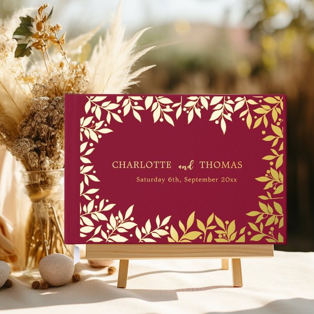 Burgundy gold botanical wedding  foil guest book  (Creator Uploaded)