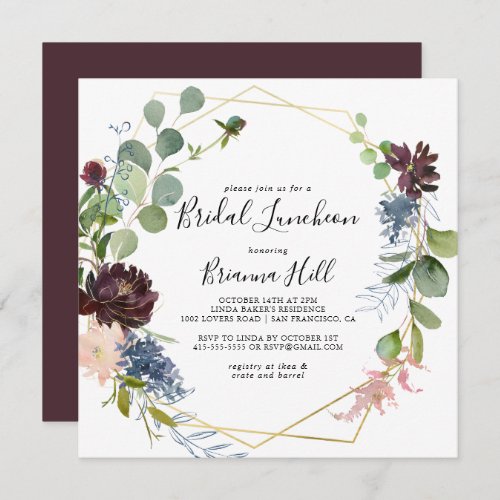 Burgundy Gold Bridal Luncheon Bridal Shower Invitation