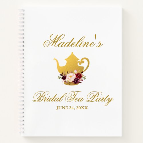 Burgundy Gold Bridal Shower Tea Party Gift List Notebook