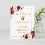Burgundy Gold Bridal Shower Tea Party Invite B (Standing Front)