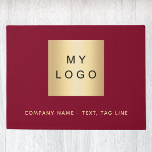 Burgundy gold business logo doormat