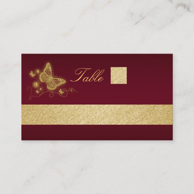 Burgundy gold butterfly placement cards (Front)