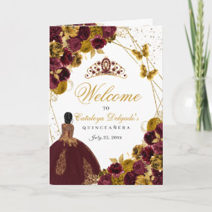 Burgundy & Gold Butterfly Quinceanera Program