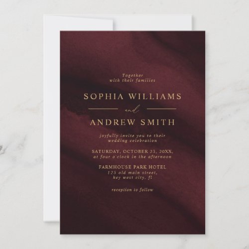 Burgundy  Gold Calligraphy Save the Date Invitation