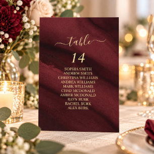 Burgundy & Gold Calligraphy Seating Chart Cards