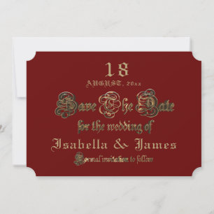 Burgundy Gold Calligraphy Wedding Save The Date