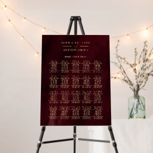 Burgundy & Gold Calligraphy Wedding Seating Chart Foam Board
