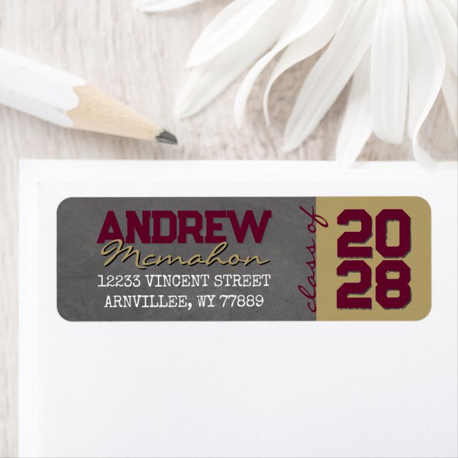 Burgundy Gold Chalkboard Graduation Return Address Label (Insitu)