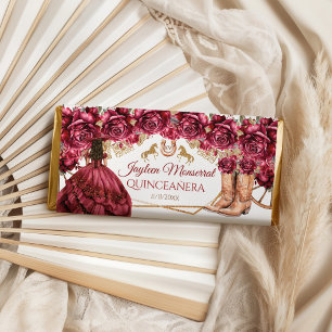 Burgundy Gold Charra Horse Quinceañera Hershey Bar Favors