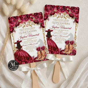 Burgundy Gold Charra Horse Quinceanera Invitation