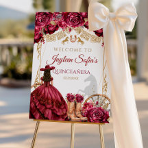 Burgundy Gold Charra Horse Quinceañera Welcome