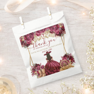 Burgundy Gold Charra Quinceanera Cowboy Boots Favor Bag