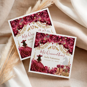 Burgundy Gold Charra Quinceanera Horseshoe Napkins