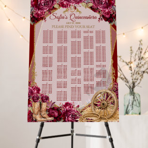 Burgundy Gold Charra Quinceanera Seating Poster