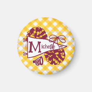 Burgundy Gold Cheer Pennant Personalized Locker Magnet
