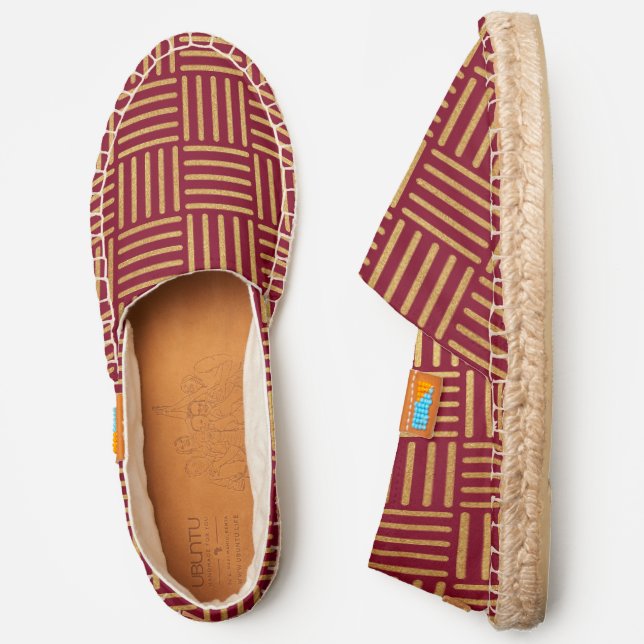 Burgundy Gold Chic Modern Geometric Pattern Espadrilles (Side)