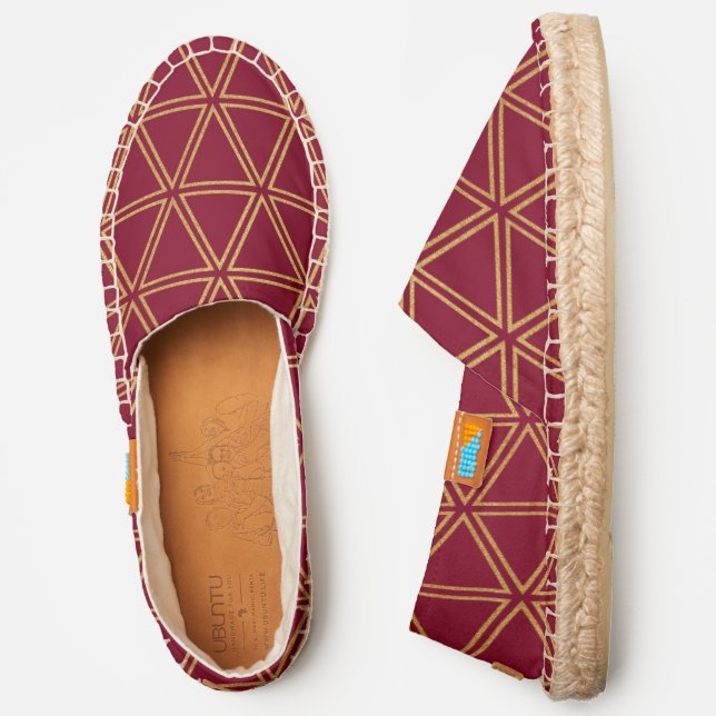 Burgundy Gold Chic Modern Geometric Pattern Espadrilles (Side)