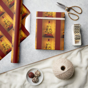 Burgundy Gold Christmas Tree Wrapping Paper