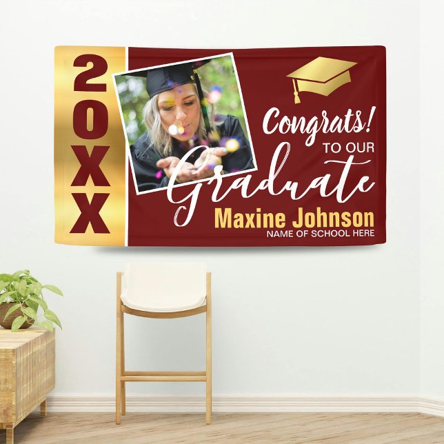 Burgundy & Gold Class of 2026 Photo Graduation Banner (Creator Uploaded)