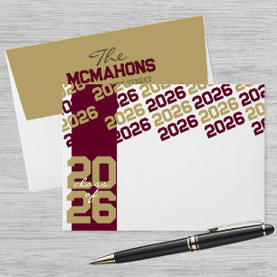 Burgundy Gold Class Of + Return Address Graduation Envelope