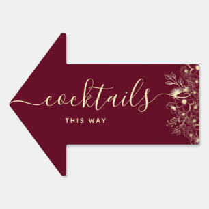 Burgundy Gold Cocktails Arrow Sign