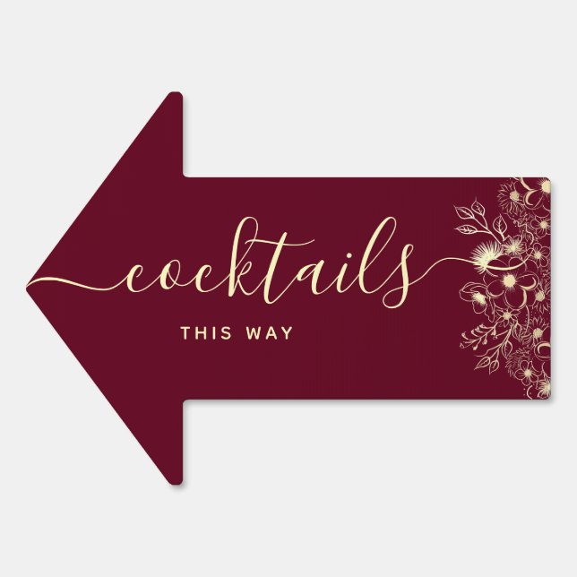 Burgundy Gold Cocktails Arrow Sign (Front)