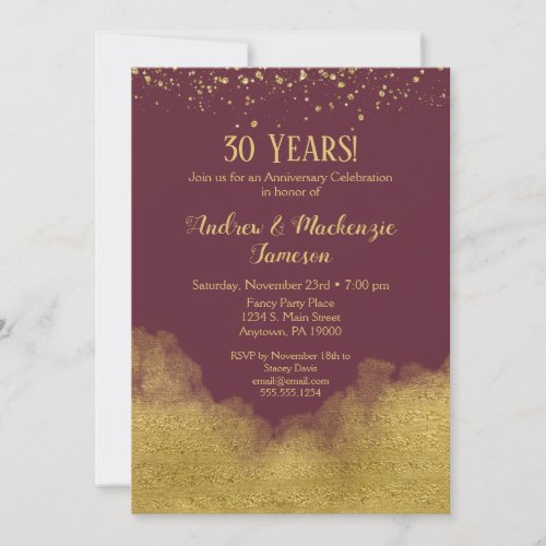 Burgundy Gold Confetti Anniversary Invitation
