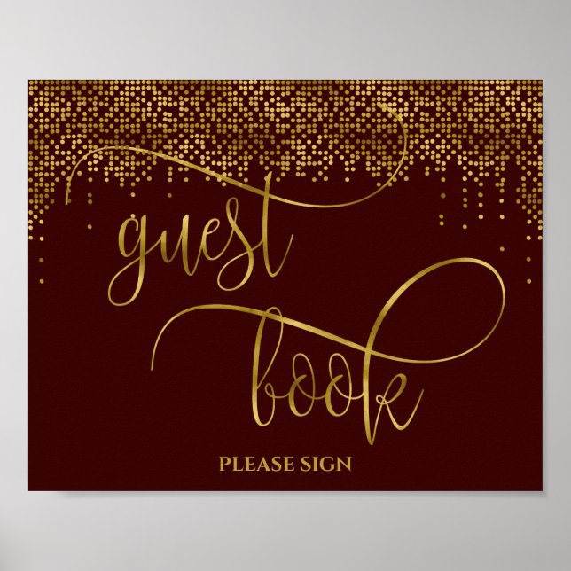 Burgundy gold confetti calligraphy guest book (Front)