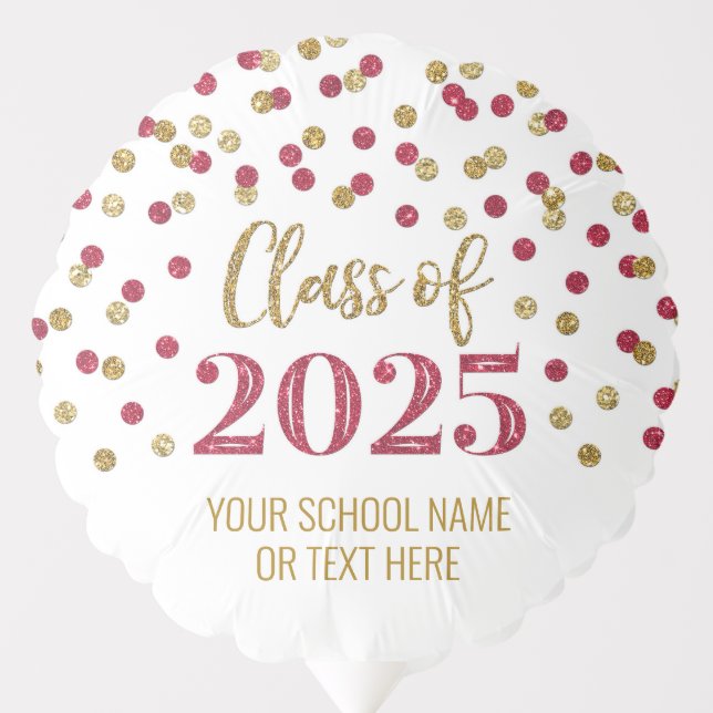 Burgundy Gold Confetti Class of 2025 Graduation Balloon (Front)