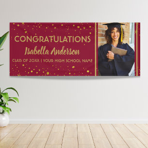 Burgundy Gold Confetti Grad  Photo Graduation 2025 Banner