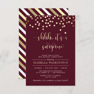 Burgundy & Gold Confetti Surprise Birthday Party Invitation