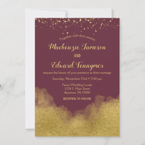 Burgundy Gold Confetti Wedding Invitation Elegant