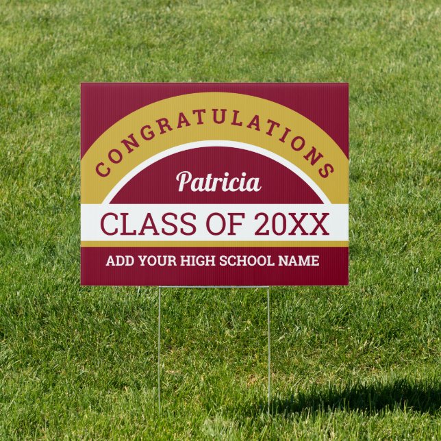 Burgundy Gold Congrats Graduate Class of 2025 Sign (Insitu)
