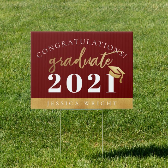Burgundy Gold Congratulations Graduation Yard Sign (Insitu)