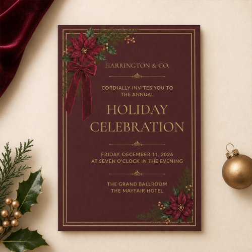 Burgundy Gold Corporate Holiday Party Invitation