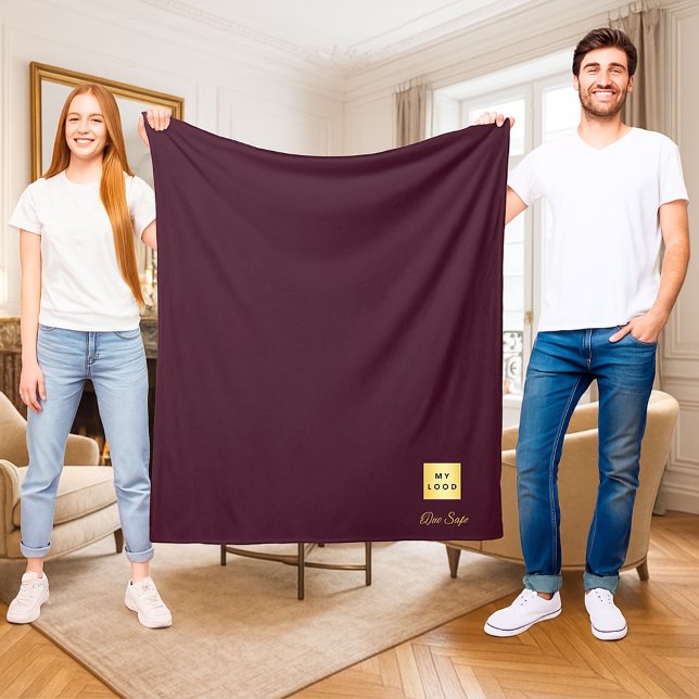 Burgundy gold corporate logo name luxury company fleece blanket (Creator Uploaded)