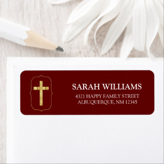 Burgundy Gold Cross 1st Holy Communion Address Label