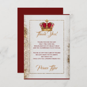 Burgundy & Gold Crown Baby Shower Thank You Card