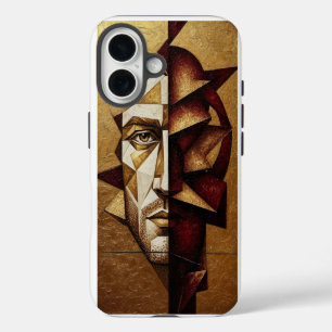 Burgundy Gold Cubist Man - Textured Abstract iPhone 16 Case