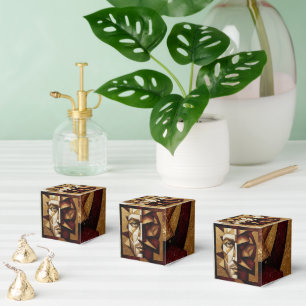 Burgundy Gold Cubist Man - Textured Abstract Favor Boxes