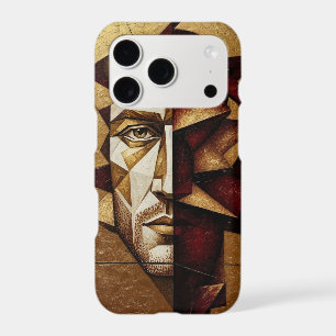 Burgundy Gold Cubist Man - Textured Abstract iPhone 17 Pro Case
