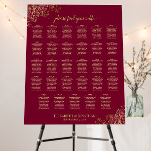 Burgundy & Gold Curls 29 Table Fancy Seating Chart Foam Board