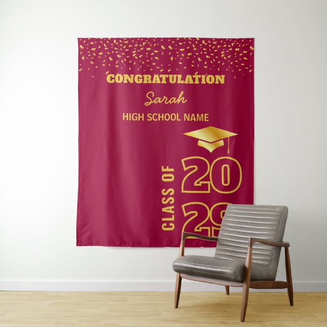 Burgundy & Gold Custom Graduation Party Backdrop (In Situ)