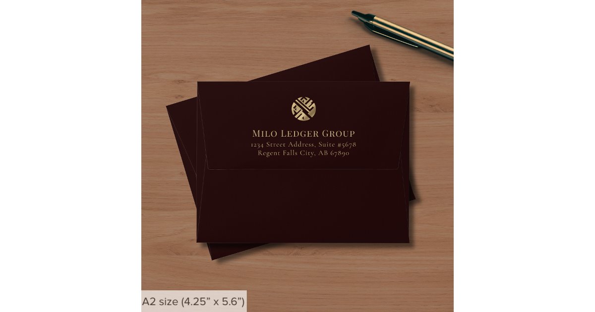 Burgundy Gold Custom Logo Note Card Envelope | Zazzle