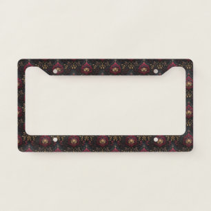 Burgundy Gold Damask Elegance License Plate Frame