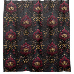Burgundy Gold Damask Elegance Shower Curtain