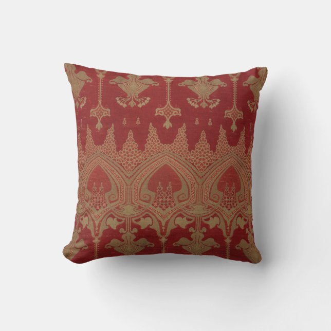 Burgundy Gold Damask Vintage Elegant Brocade Throw Pillow (Front)