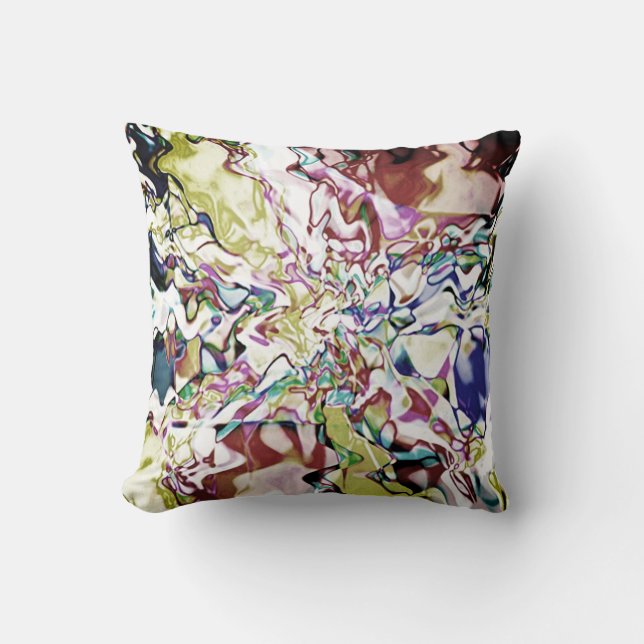 Burgundy Gold Dark Blue Floral Painterly Abstract Throw Pillow (Front)